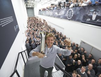 Nico Rosberg celebrates 2016 World Drivers’ Championship title at Brackley